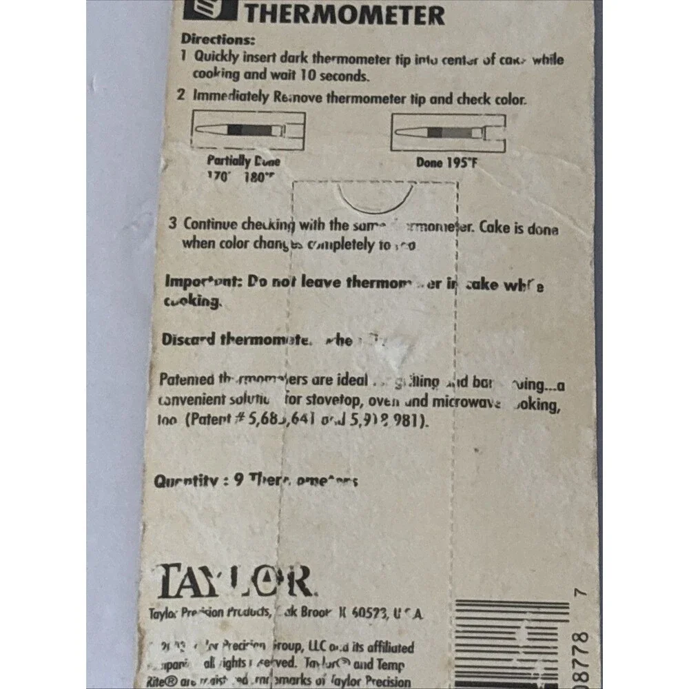 9 Taylor Disposable Baking Thermometers Tell Doneness Cooking NEW